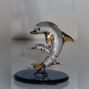 Dolphin and Baby Glass Figurine